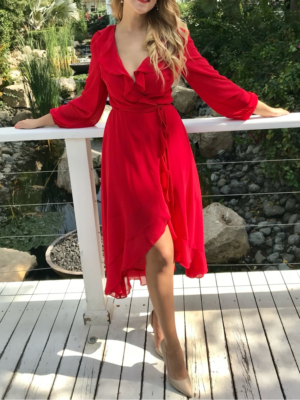 Forever 21 Red Ruffle Wrap High-Low Dress - Picture 7 of 7